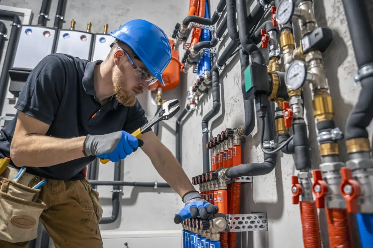 Electric Furnace Repair in Midwick Monterey Park CA — technician working on a residential furnace