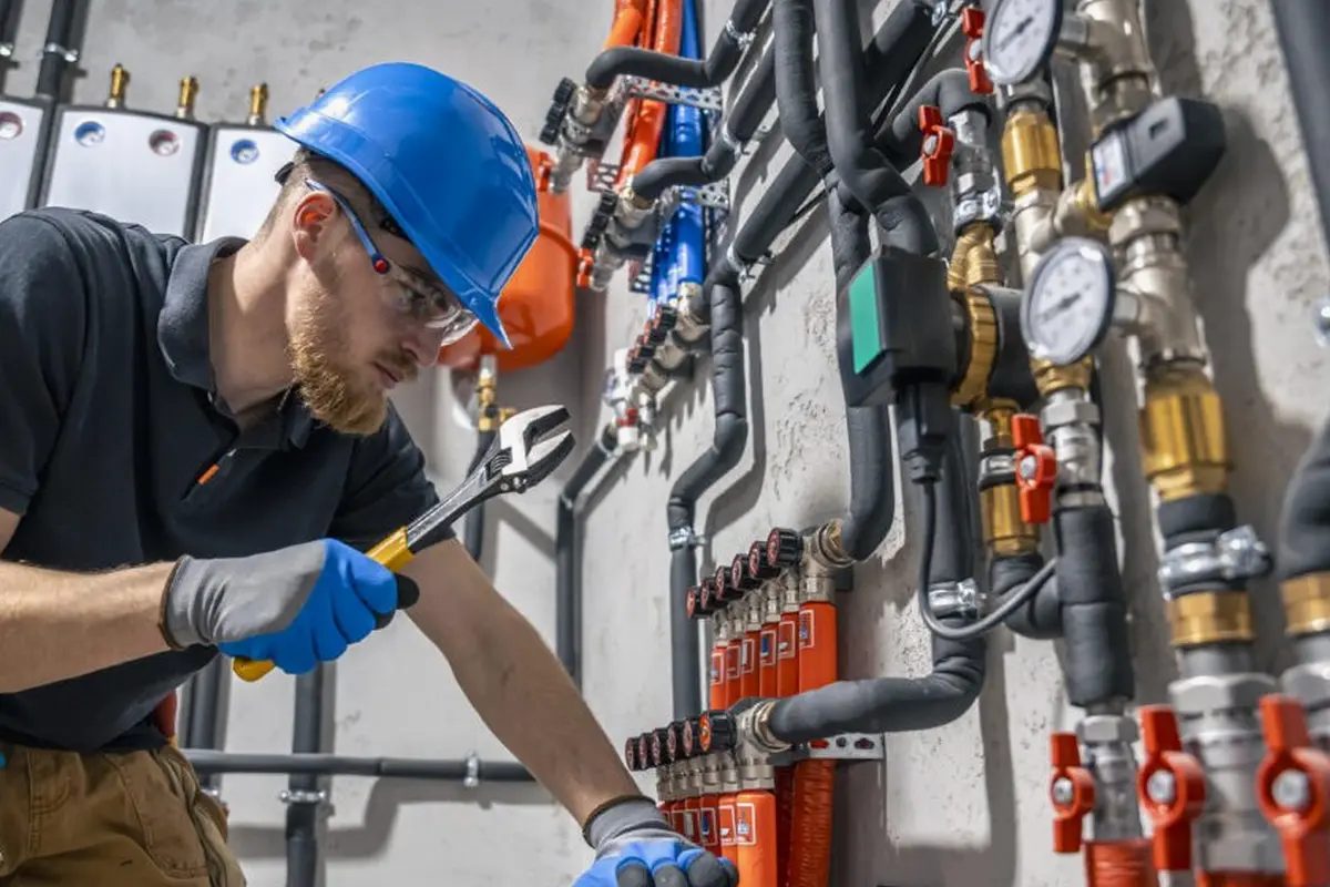 Furnace Blower Motor Repair in Downtown Monterey Park Monterey Park CA — technician working on a residential furnace
