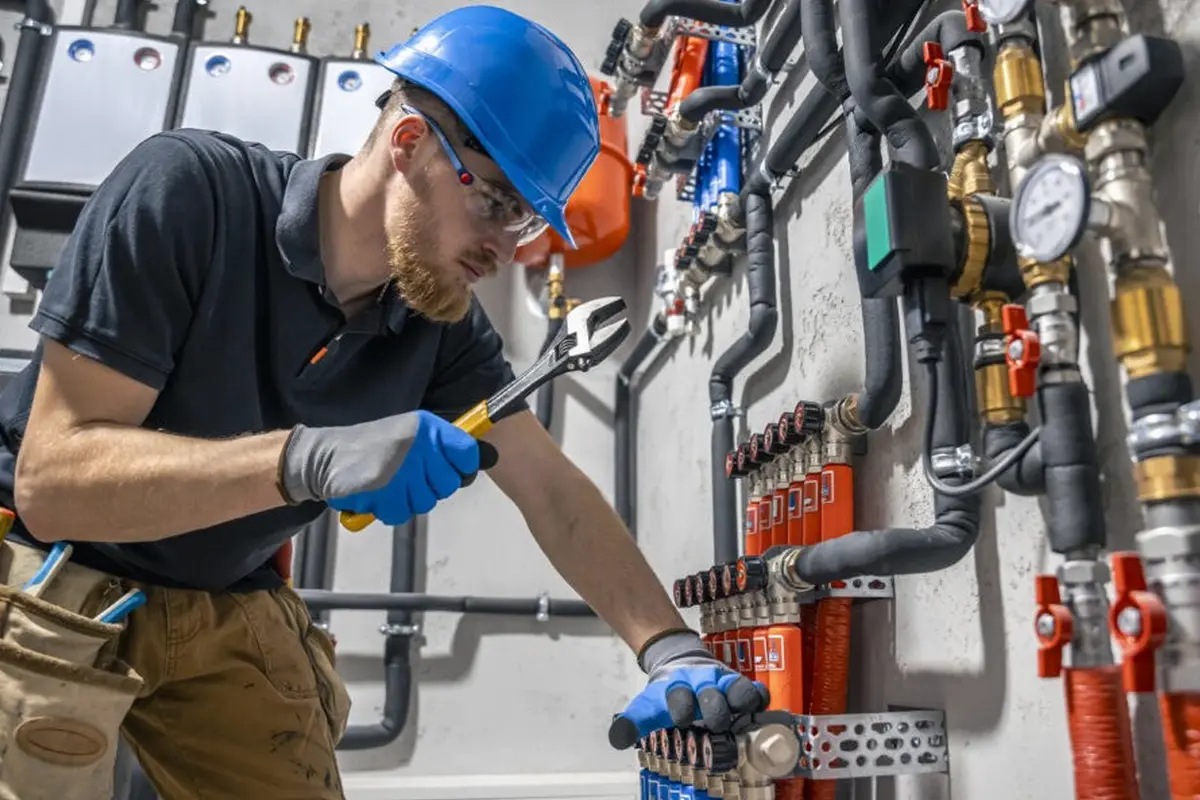 Furnace Blower Motor Repair in North Monterey Park Monterey Park CA — technician working on a residential furnace