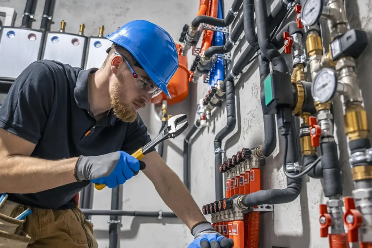 Reparación y Reemplazo de Termostatos en Garvey Ranch Monterey Park CA — técnico trabajando en un calefactor residencial